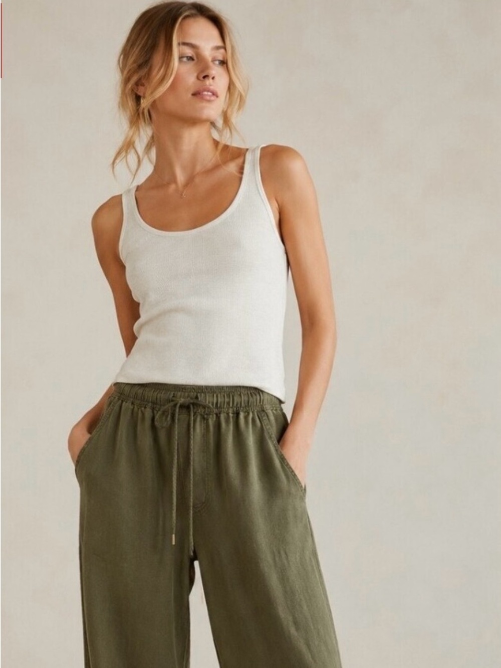 ✨ Anthropologie Olive Green Linen Blend Wide Leg Pull On Pants XS Boho Coastal